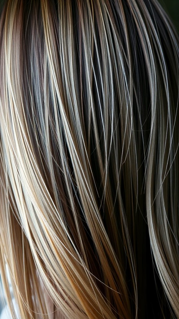 Close-up of hair featuring natural brown color with soft silver highlights