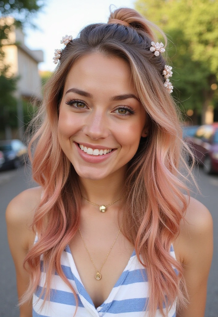 21 Stunning Rose Gold Hair Ideas That Will Make You Want to Book an Appointment NOW! - 15. Rose Gold Half-Up, Half-Down