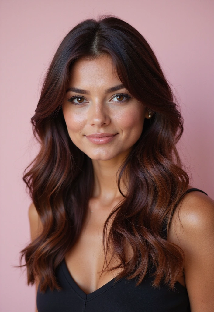 21 Stunning Dark Brown Hair Shades with Caramel Highlights You Need to Try! - 16. Dark Wine with Caramel Highlights