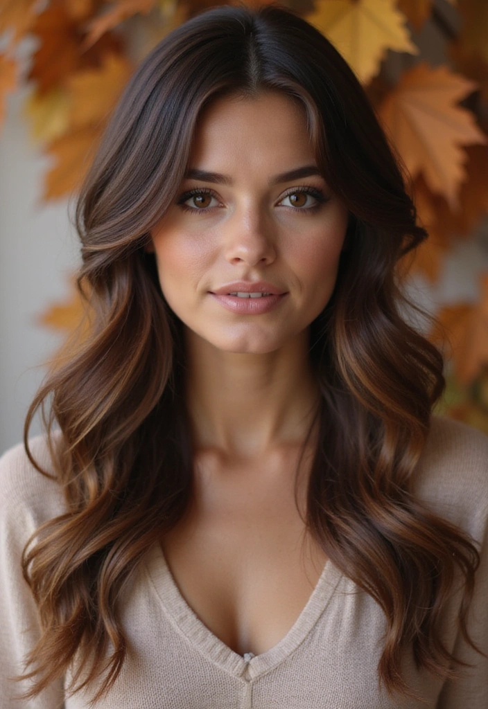 21 Stunning Dark Brown Hair Shades with Caramel Highlights You Need to Try! - 2. Chocolate Brown with Golden Caramel