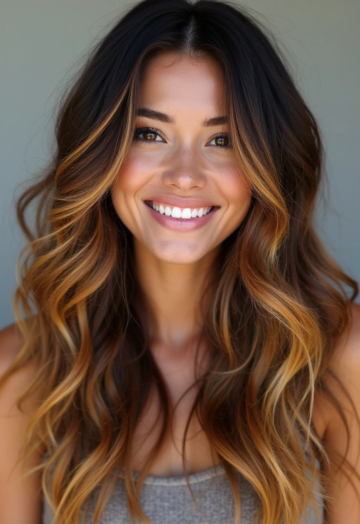 21 Stunning Dark Brown Hair Ideas with Blonde Highlights That Will Make You Want to Change Your Look! - 12. Golden Blonde Streaks