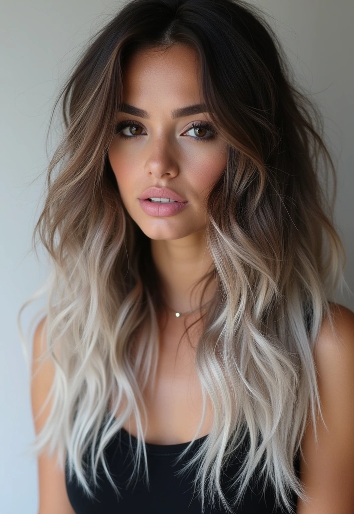 21 Stunning Dark Brown Hair Ideas with Blonde Highlights That Will Make You Want to Change Your Look! - 16. Dreamy Platinum Ends