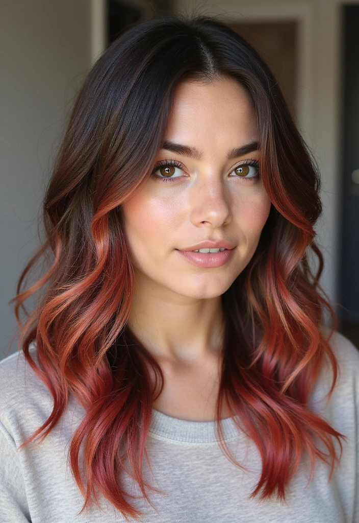 21 Stunning Dark Brown Hair Ideas with Blonde Highlights That Will Make You Want to Change Your Look! - 14. Rustic Strawberry Blonde Highlights