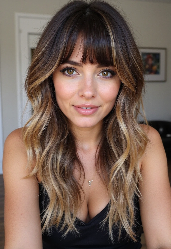 21 Stunning Dark Brown Hair Ideas with Blonde Highlights That Will Make You Want to Change Your Look! - 3. Chunky Highlights for a Retro Vibe
