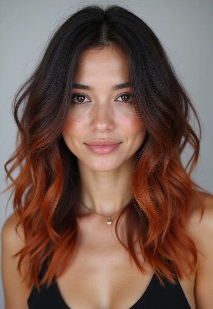 21 Stunning Dark Brown Hair Ideas with Blonde Highlights That Will Make You Want to Change Your Look! - 17. Daring Copper Highlights