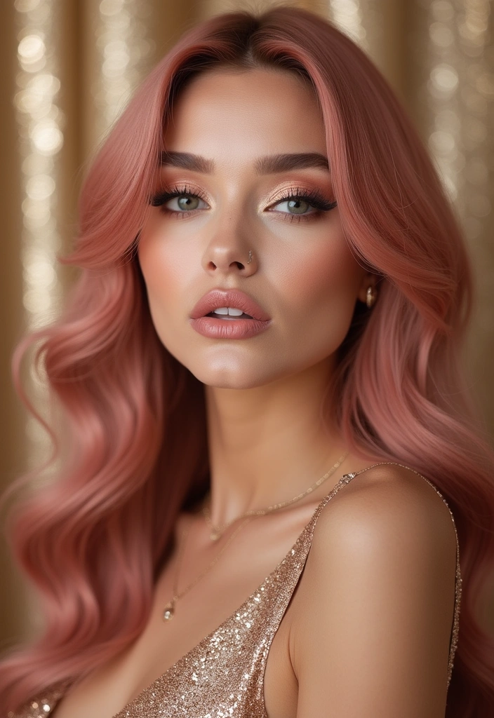 21 Gorgeous Blonde Rose Gold Looks That Will Make You Ditch Your Old Color! - 10. Rose Gold Shadow and Hair Color Combo