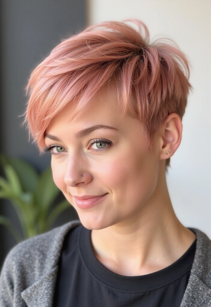 21 Stunning Rose Gold Hair Ideas for Brunettes You Need to Try Right Now! - 4. Rose Gold Pixie Cut