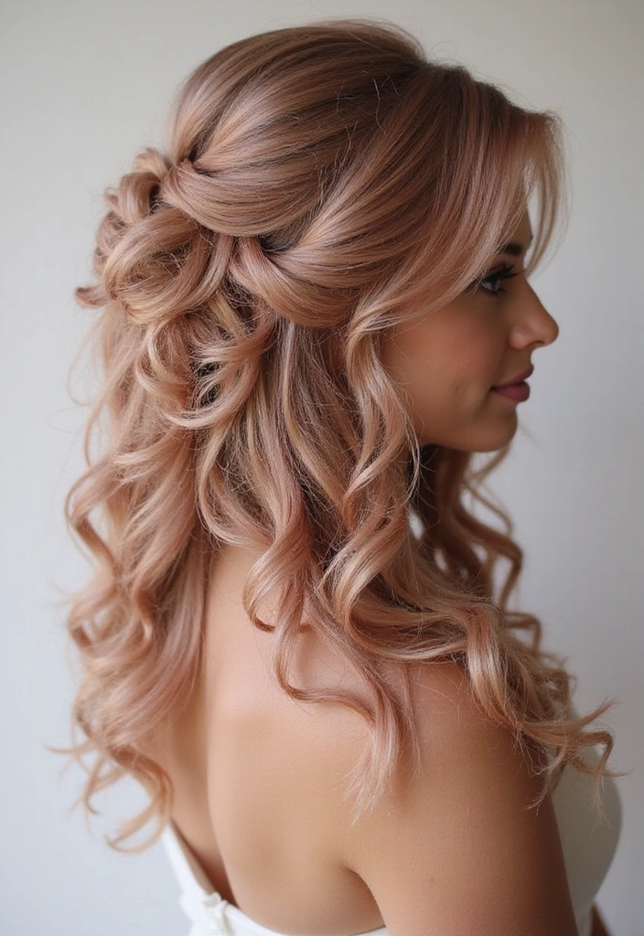21 Stunning Rose Gold Hair Ideas for Brunettes You Need to Try Right Now! - 12. Romantic Rose Gold Half-Updo