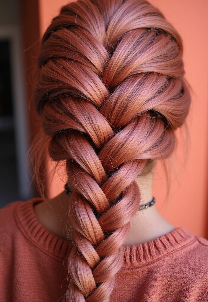 21 Stunning Rose Gold Hair Ideas for Brunettes You Need to Try Right Now! - 9. Bold Rose Gold Snake Braid