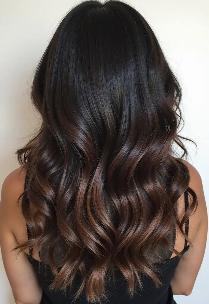 21 Stunning Black Hair Color Ideas That'll Make Heads Turn! - 5. Warm Chocolate Brown Highlights