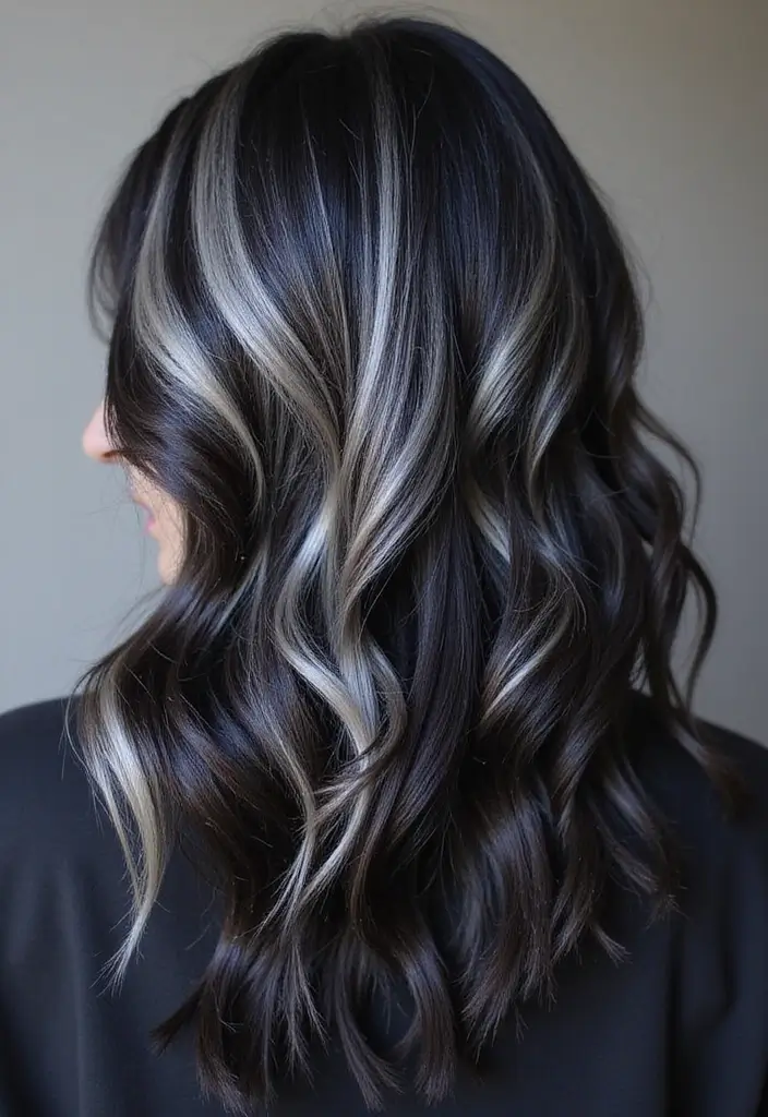 21 Stunning Black Hair Color Ideas That'll Make Heads Turn! - 18. Silver Streaks