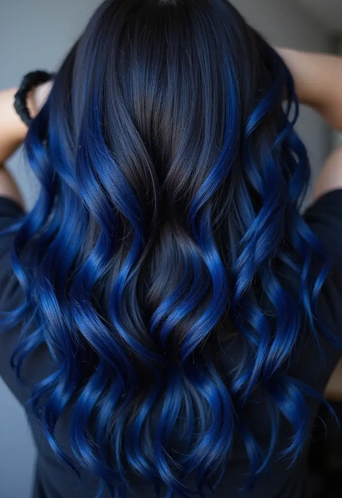 21 Stunning Black Hair Color Ideas That'll Make Heads Turn! - 2. Midnight Blue Highlights
