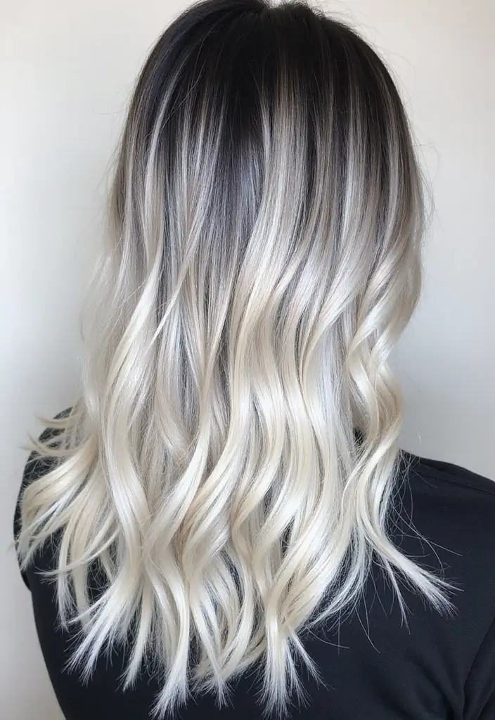 21 Stunning Black Hair Color Ideas That'll Make Heads Turn! - 11. Icy Platinum Balayage
