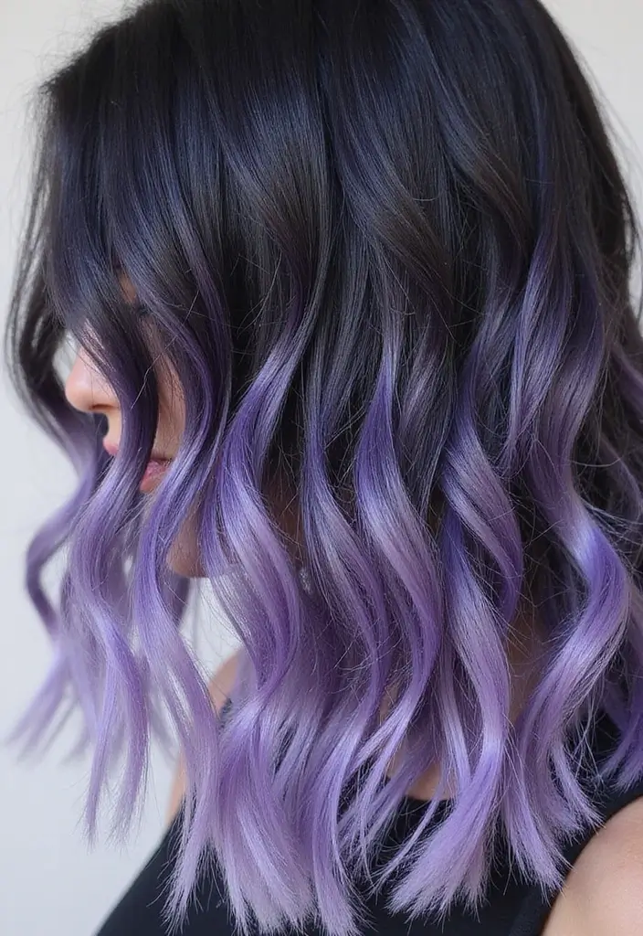 21 Stunning Black Hair Color Ideas That'll Make Heads Turn! - 6. Pastel Lavender Tips
