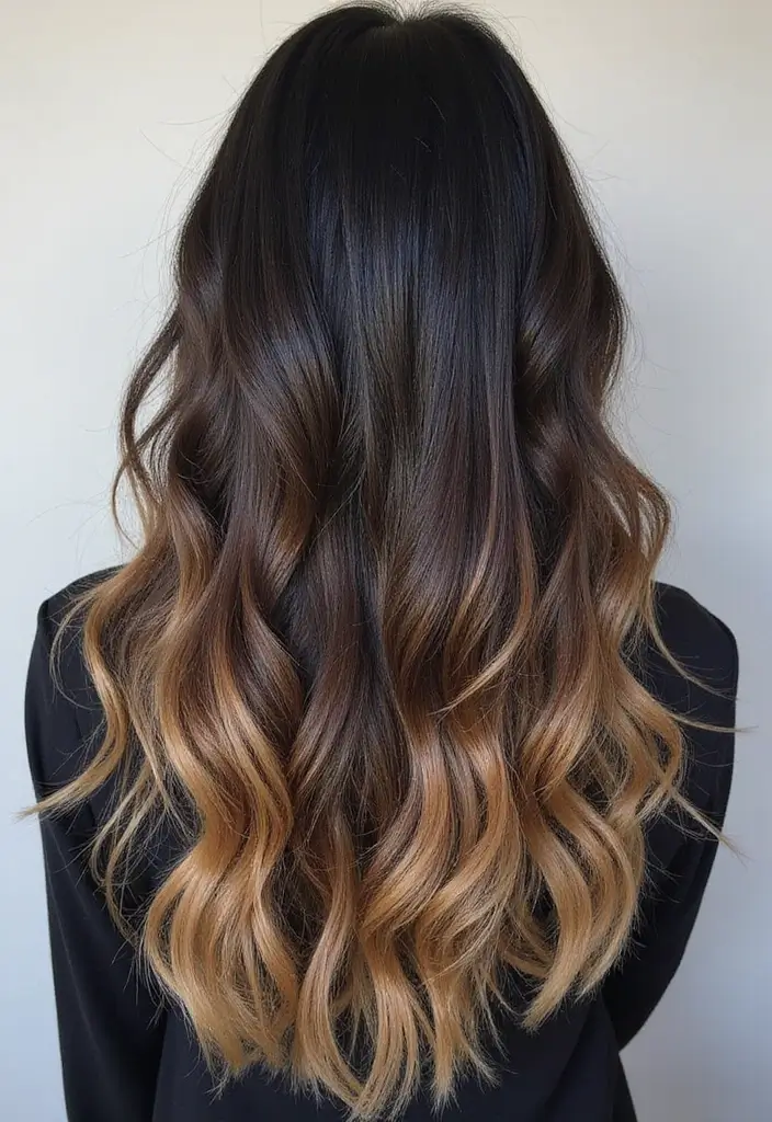 21 Stunning Black Hair Color Ideas That'll Make Heads Turn! - 8. Golden Honey Balayage