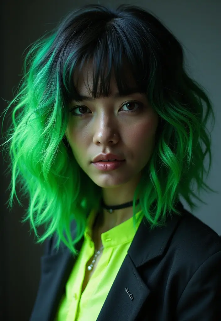 21 Stunning Hair Color Ideas for Black Hair That'll Turn Heads! - 15. Neon Green