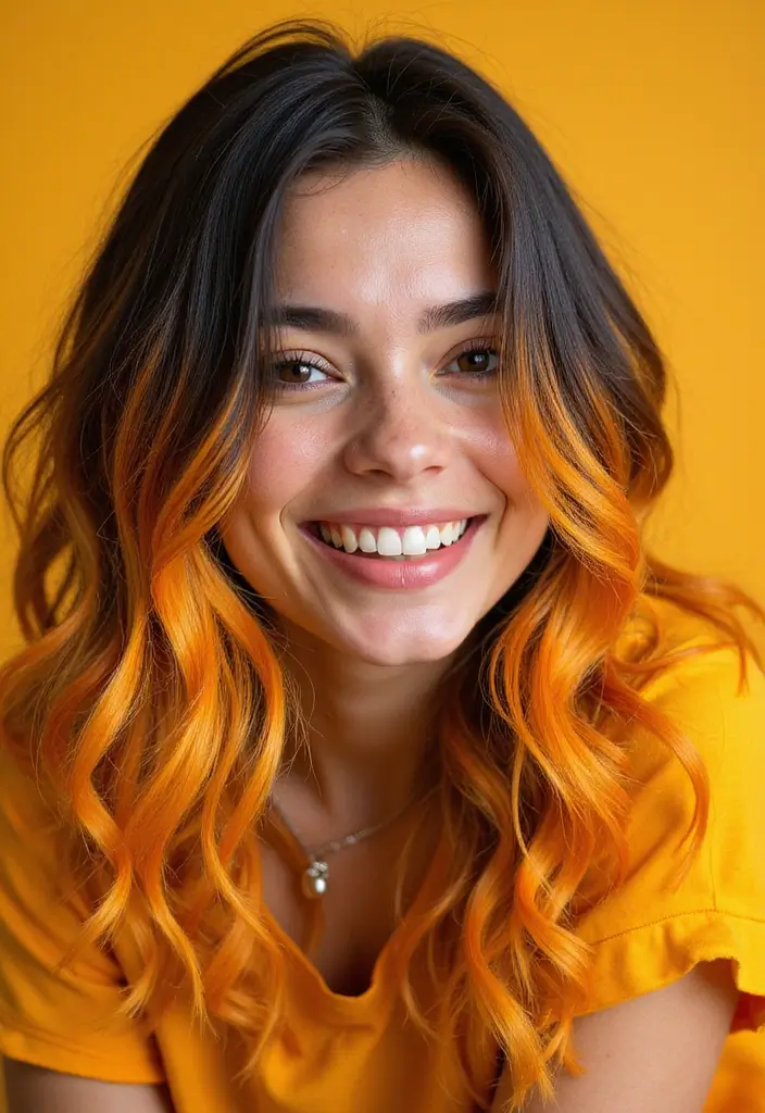 21 Stunning Hair Color Ideas for Black Hair That'll Turn Heads! - 18. Bright Mango