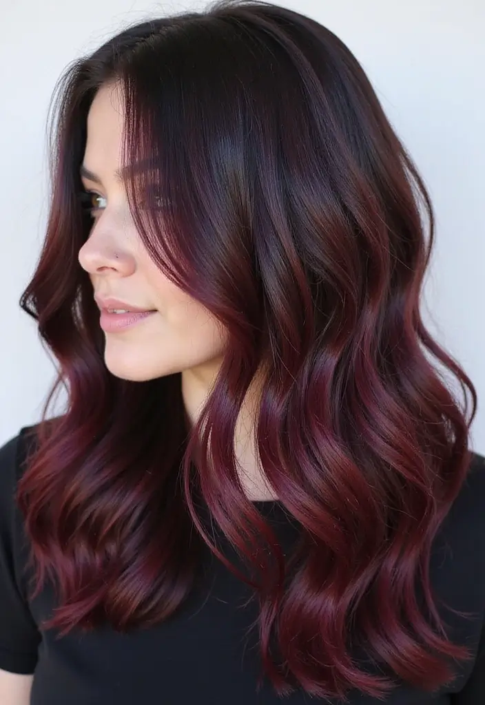 21 Stunning Black Hair Color Ideas That'll Make Heads Turn! - 3. Soft Burgundy Balayage